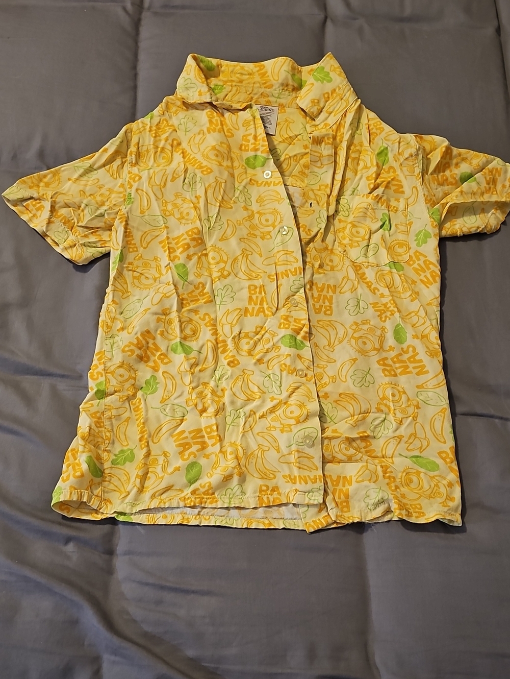 Yellow Banana Print Kids Button-Up Shirt